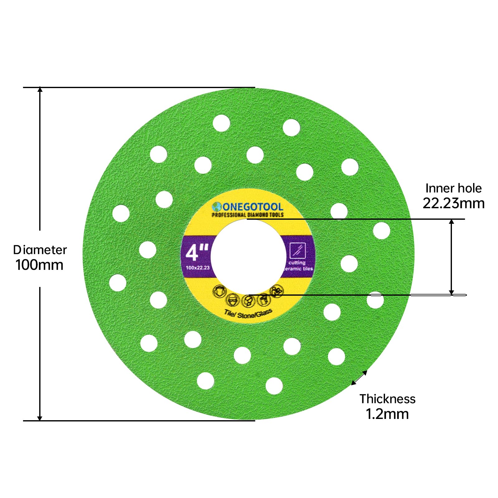 ONEGOTOOL ceramic cutting diamond blade provides precise lines with minimal heat buildup.