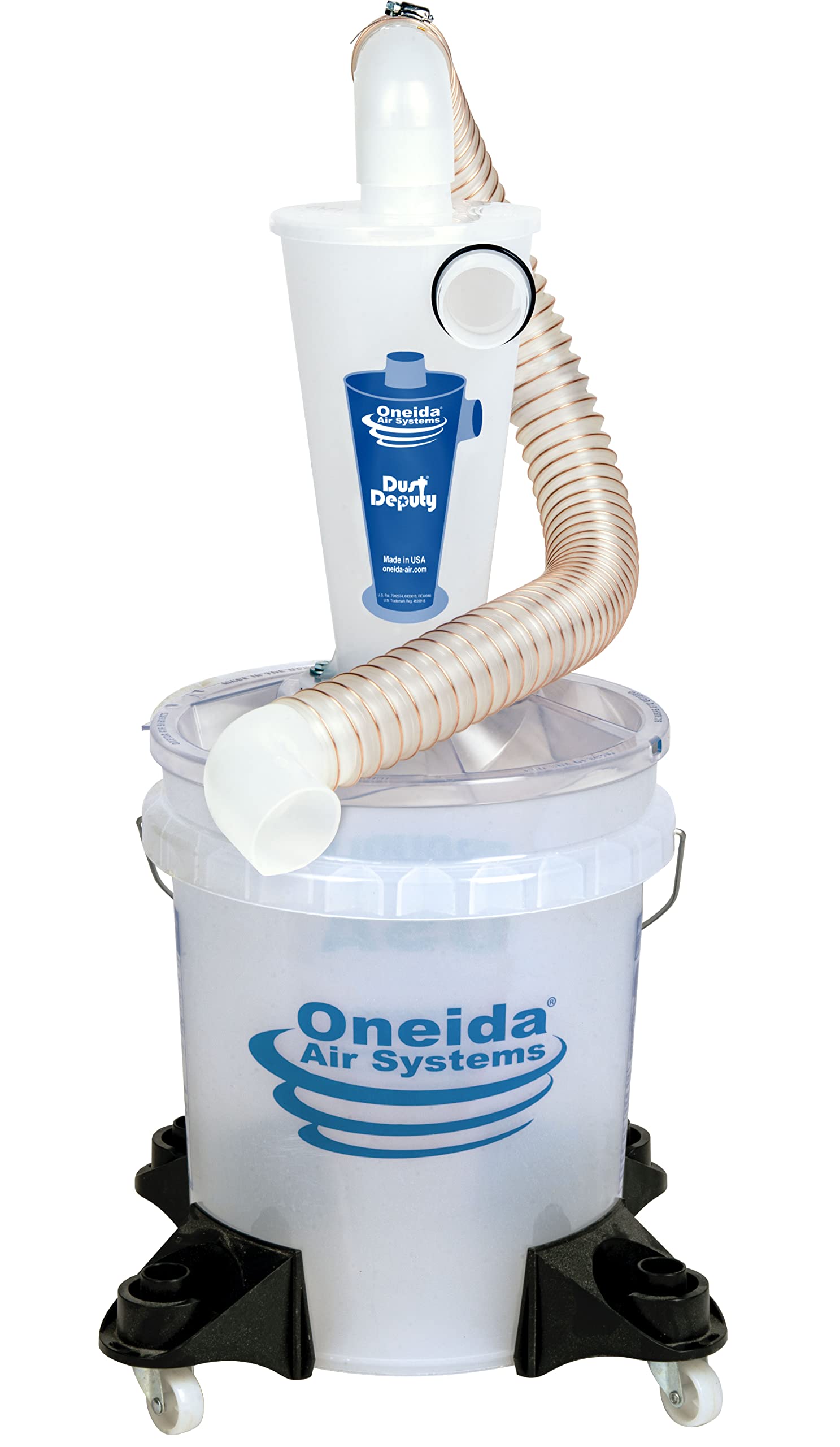 Oneida dust collector kit assembly with cyclone showing pre-filter dust capture.