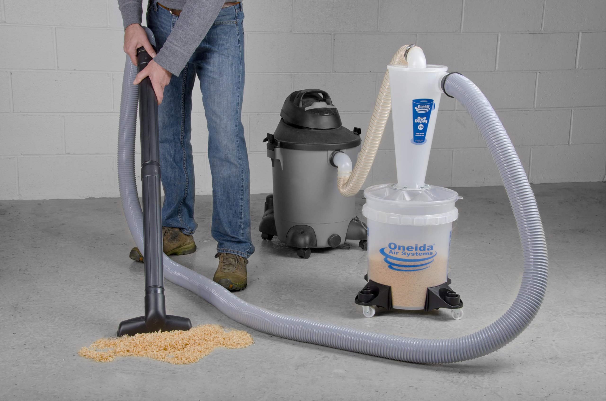 Oneida Dust Collector clear bucket ready for quick dust disposal