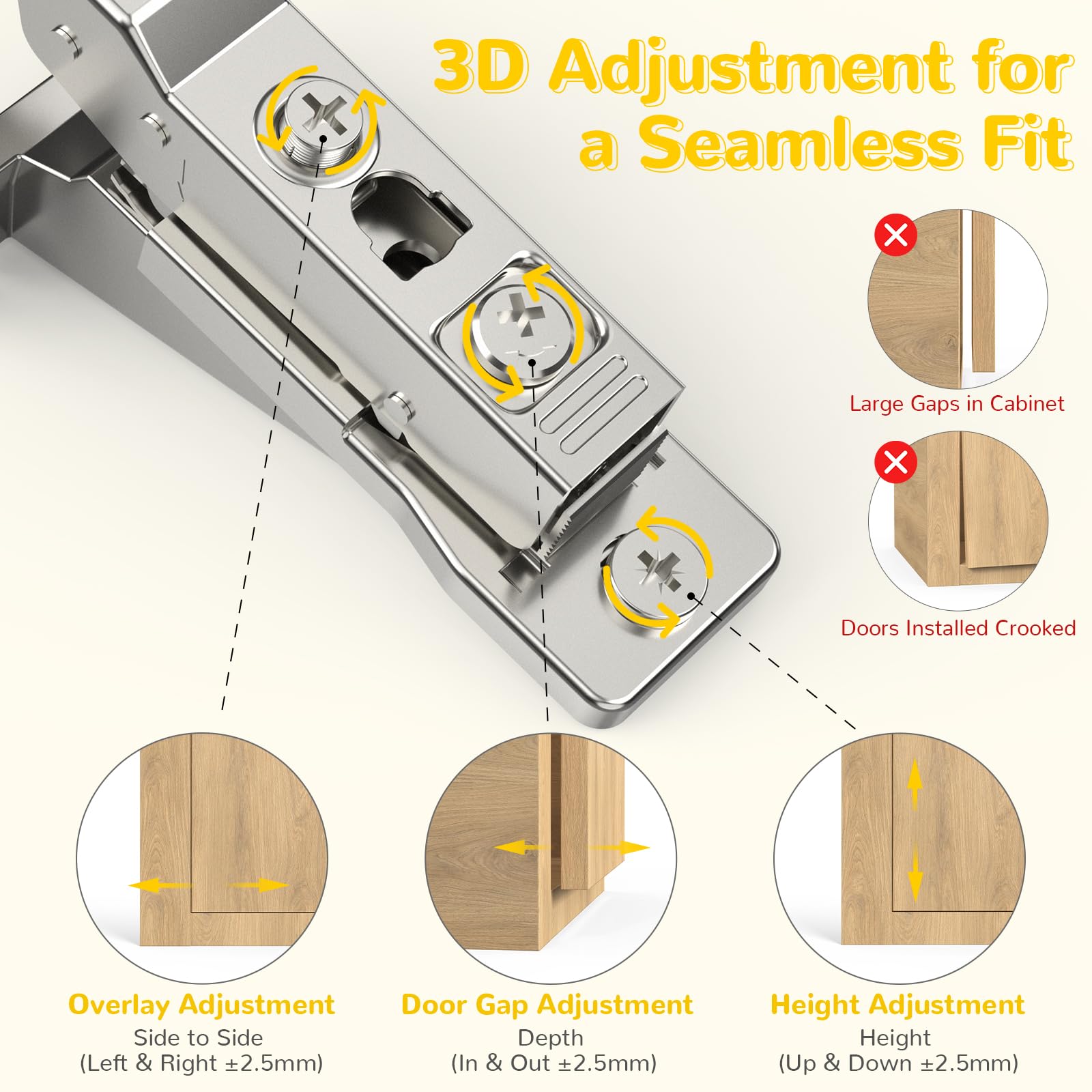Onemake hinges with a 35mm cup and 11.5mm depth fit doors 14–22mm