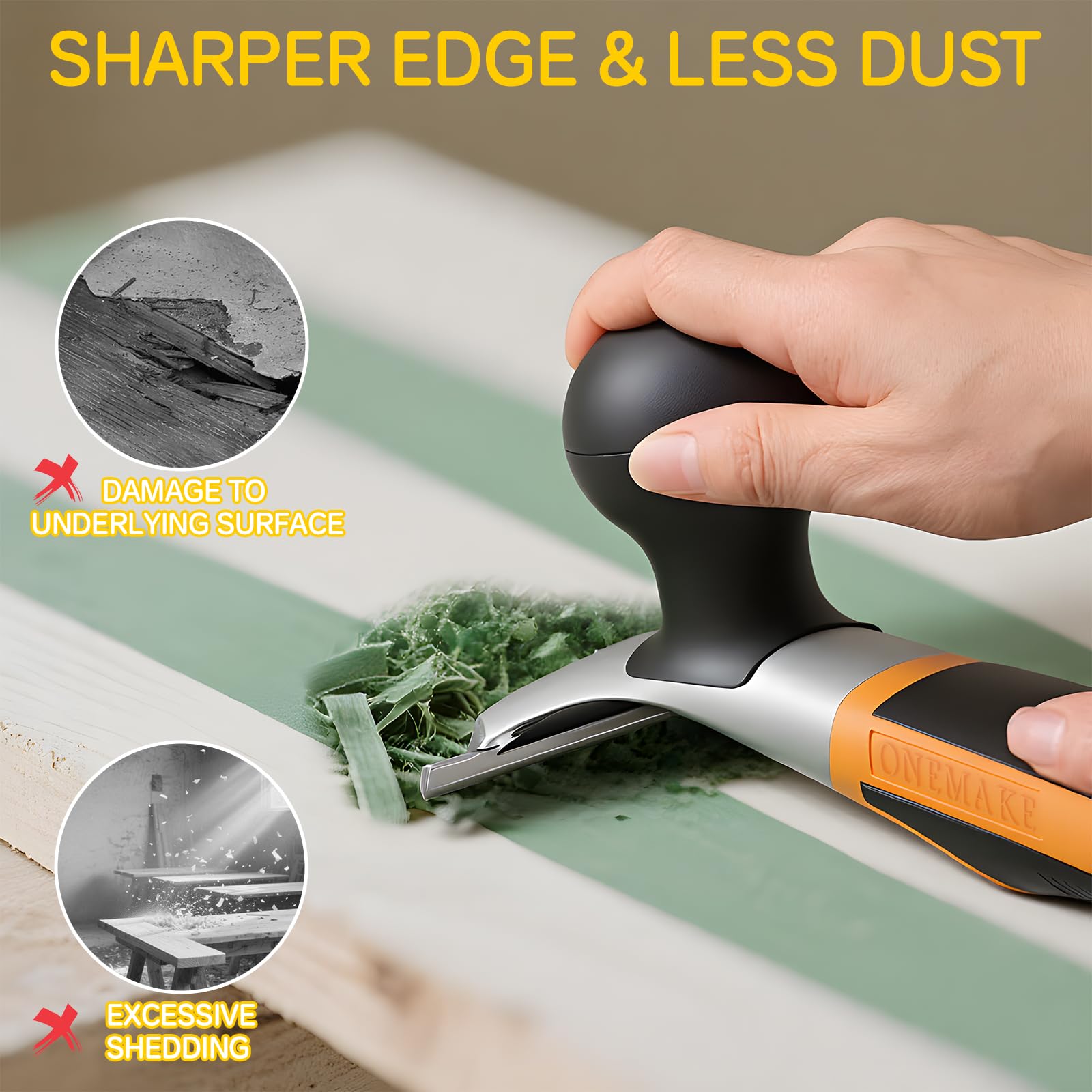 Onemake blade swap design allows quick adaptation to wood tile glass and concrete surfaces