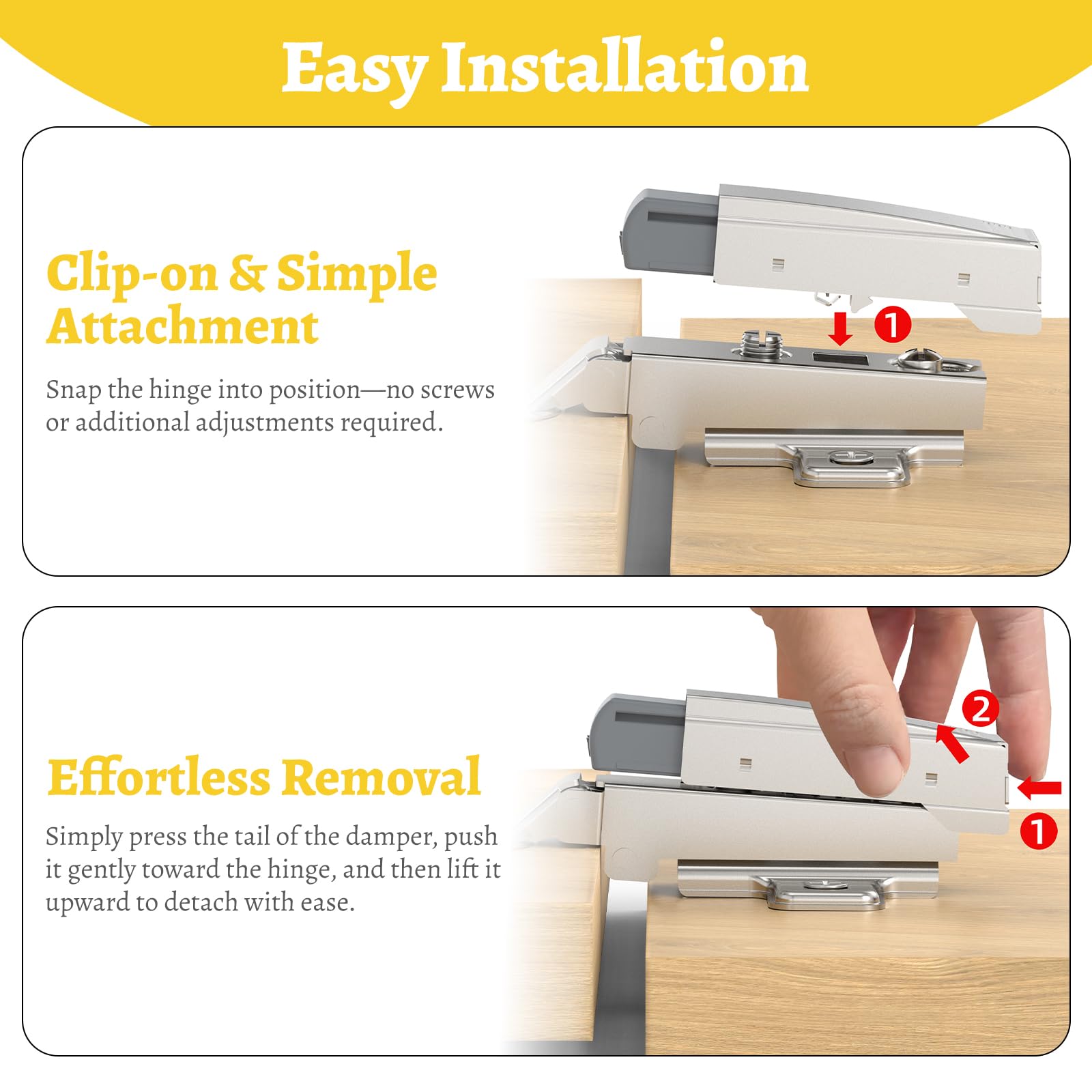 Onemake retrofit hardware blends with existing hinges for seamless upgrade.