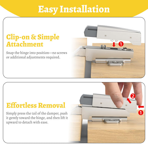 Onemake retrofit hardware blends with existing hinges for seamless upgrade.