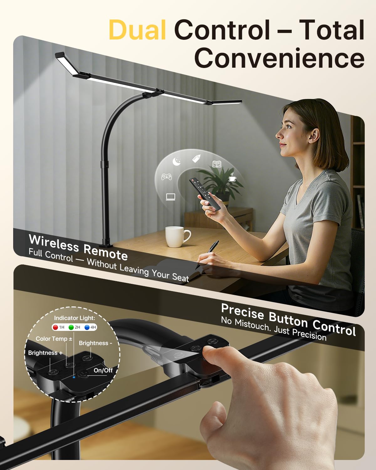 Architect-style light bar provides flexible illumination for crafts and study sessions.