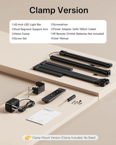 Clamp securely fits desks up to 2.75 inches thick without surface damage.