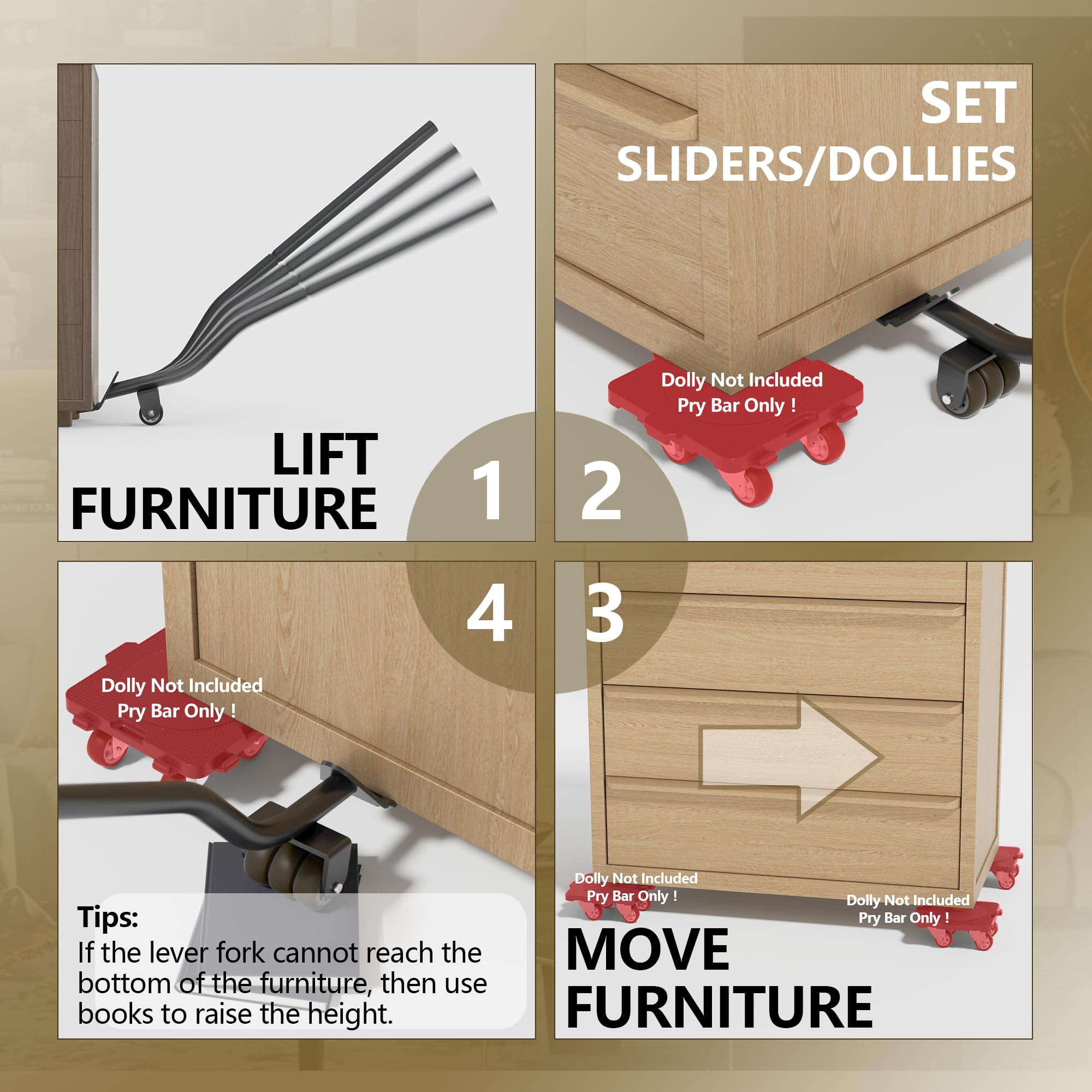 ONEON lifter positioned under furniture for safe lifting