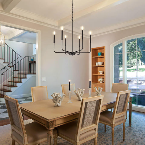 ONESMING farmhouse candle pendant – rustic open-tubular arms add cozy charm.