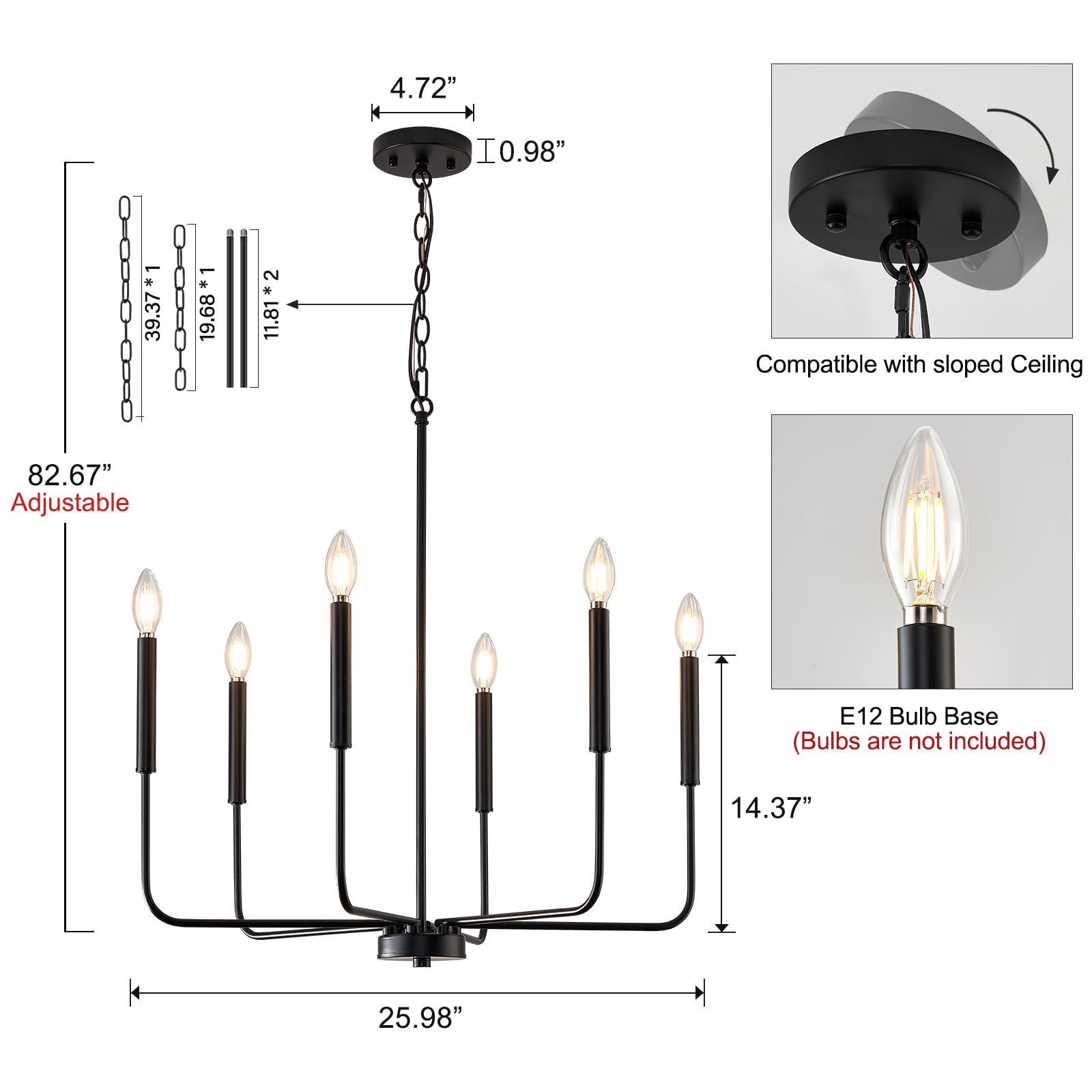 ONESMING height-adjustable chandelier for sloped or flat ceilings.