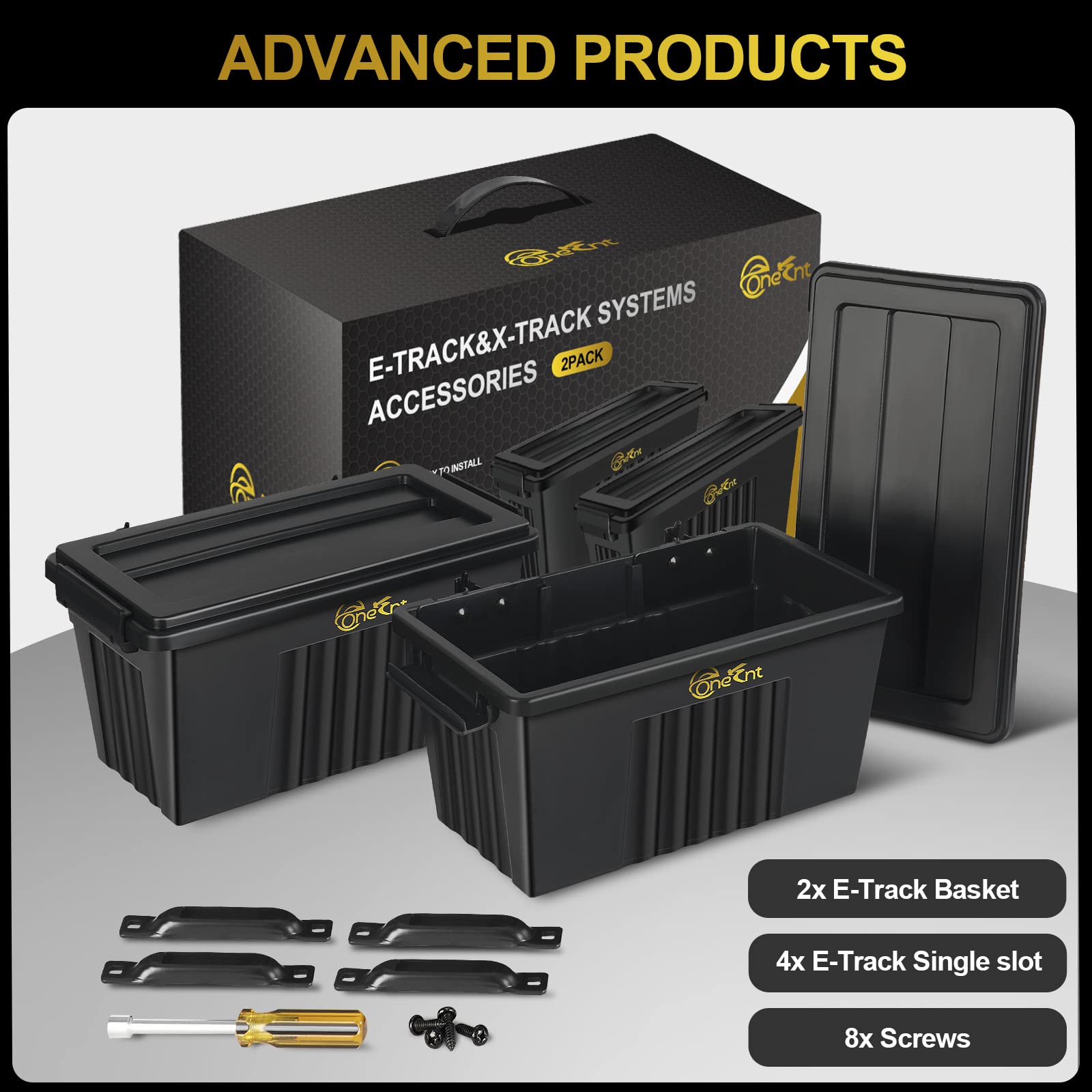 Onesnt 2-pack e-track basket organization setup for truck and garage