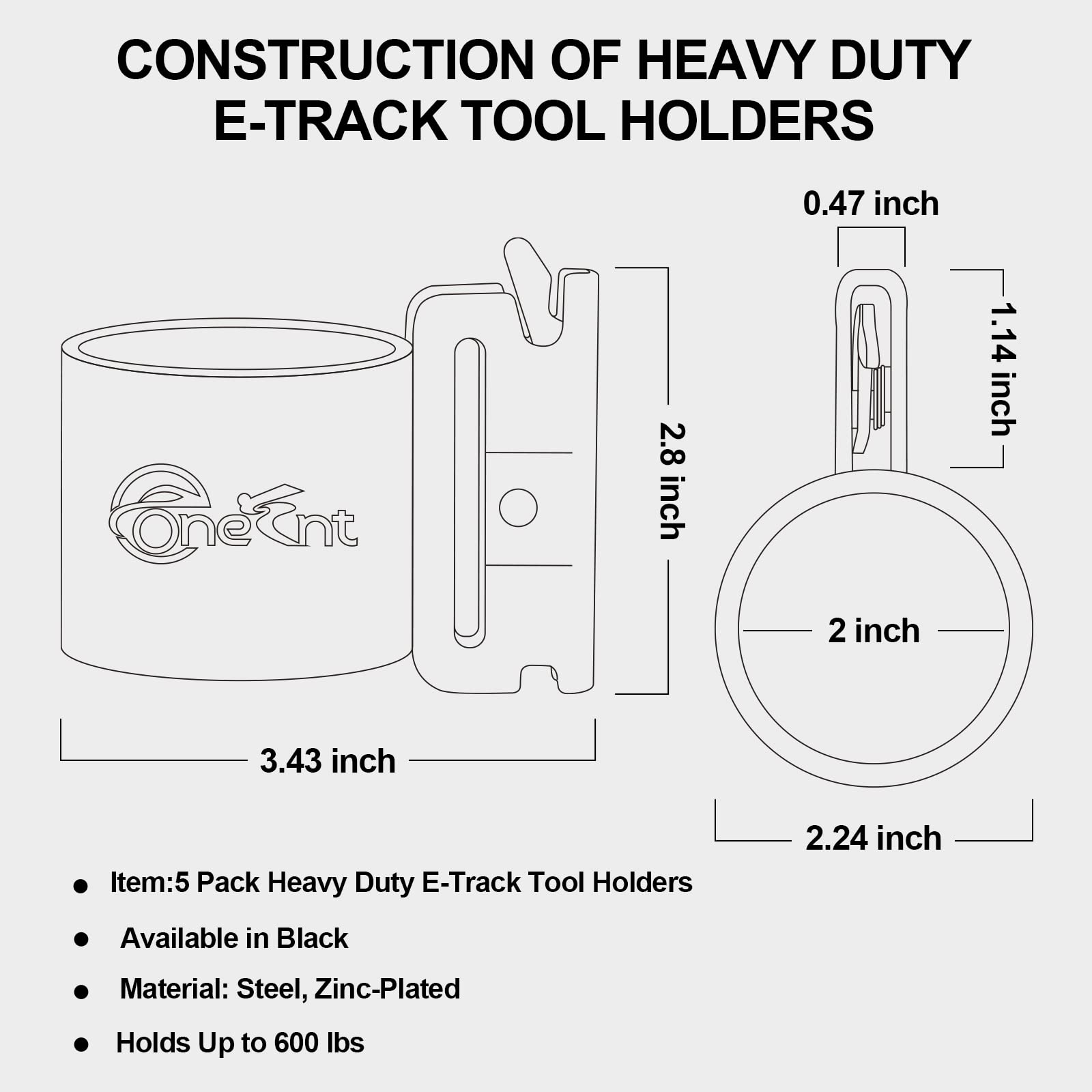 Onesnt heavy-duty E-Track holders resist rust with zinc coating outdoors.
