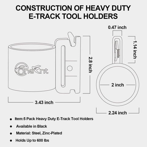 Onesnt heavy-duty E-Track holders resist rust with zinc coating outdoors.