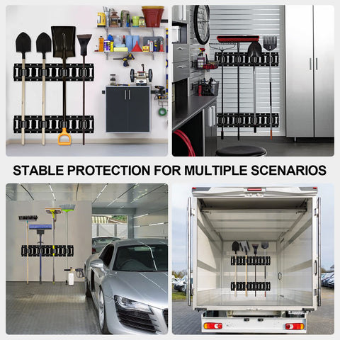 Onesnt rake, shovel, broom holders mounted on trailer for easy access.