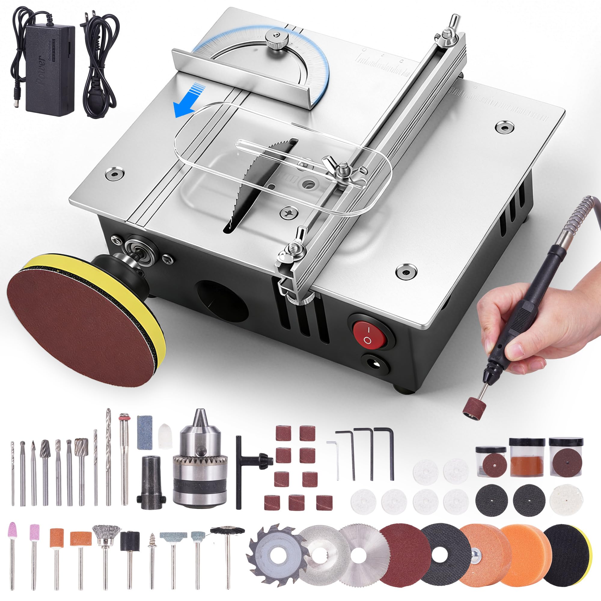 ONEVAN mini table saw with dual motors and safety switches for smooth operation and reliable cuts.