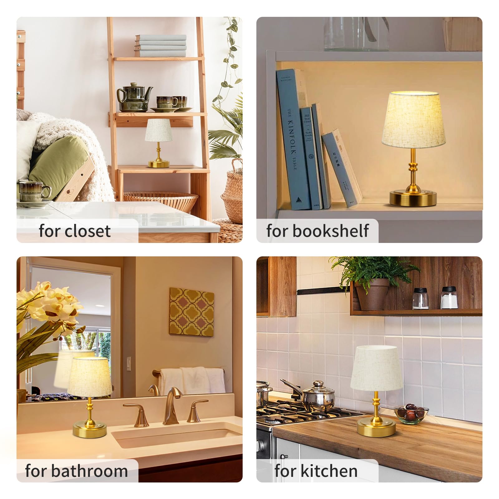 OneWISH beige linen shade enhances decor with soft illumination.