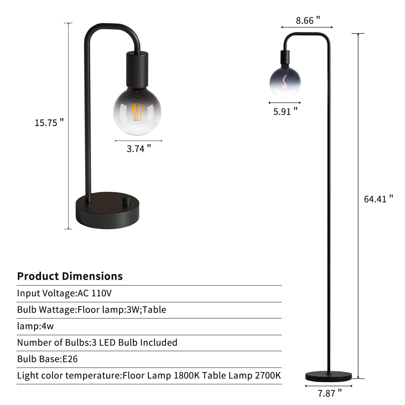 ONEWISH industrial lamp set full kit enhances bedrooms and living rooms.