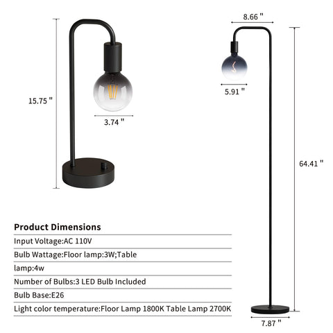 ONEWISH industrial lamp set full kit enhances bedrooms and living rooms.