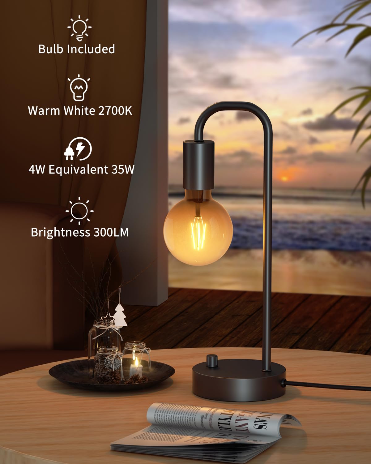 ONEWISH LED Edison bulb included for soft natural light and energy savings.