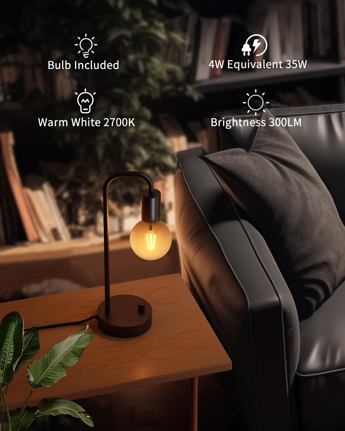 ONEWISH LED Edison bulb included delivers soft natural light and energy savings.