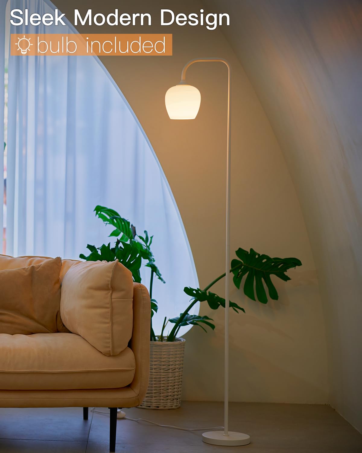 ONEWISH modern standing lamp diffuses light for cozy living room ambiance