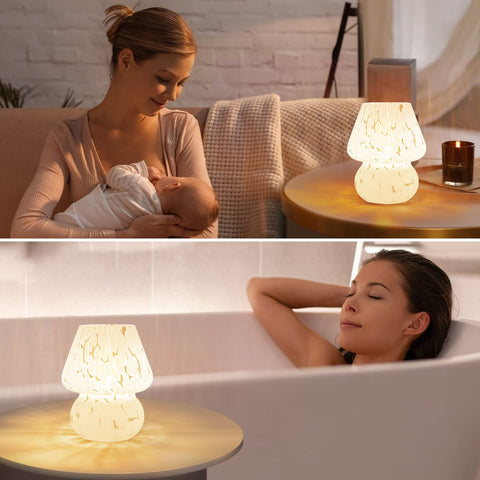 ONEWISH mushroom lamp compact nightstand fits dorms and small desks