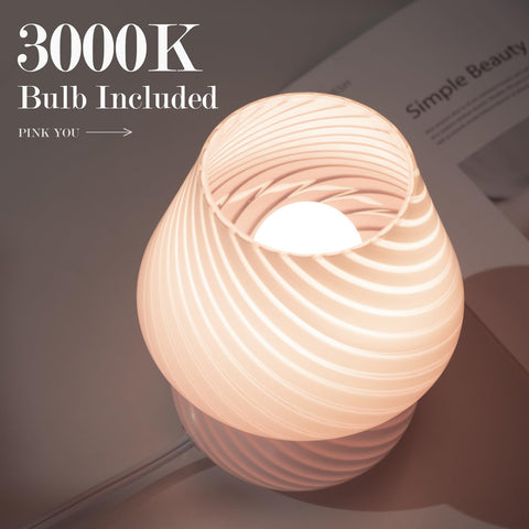 ONEWISH mushroom lamp striped glass with warm light for easy setup