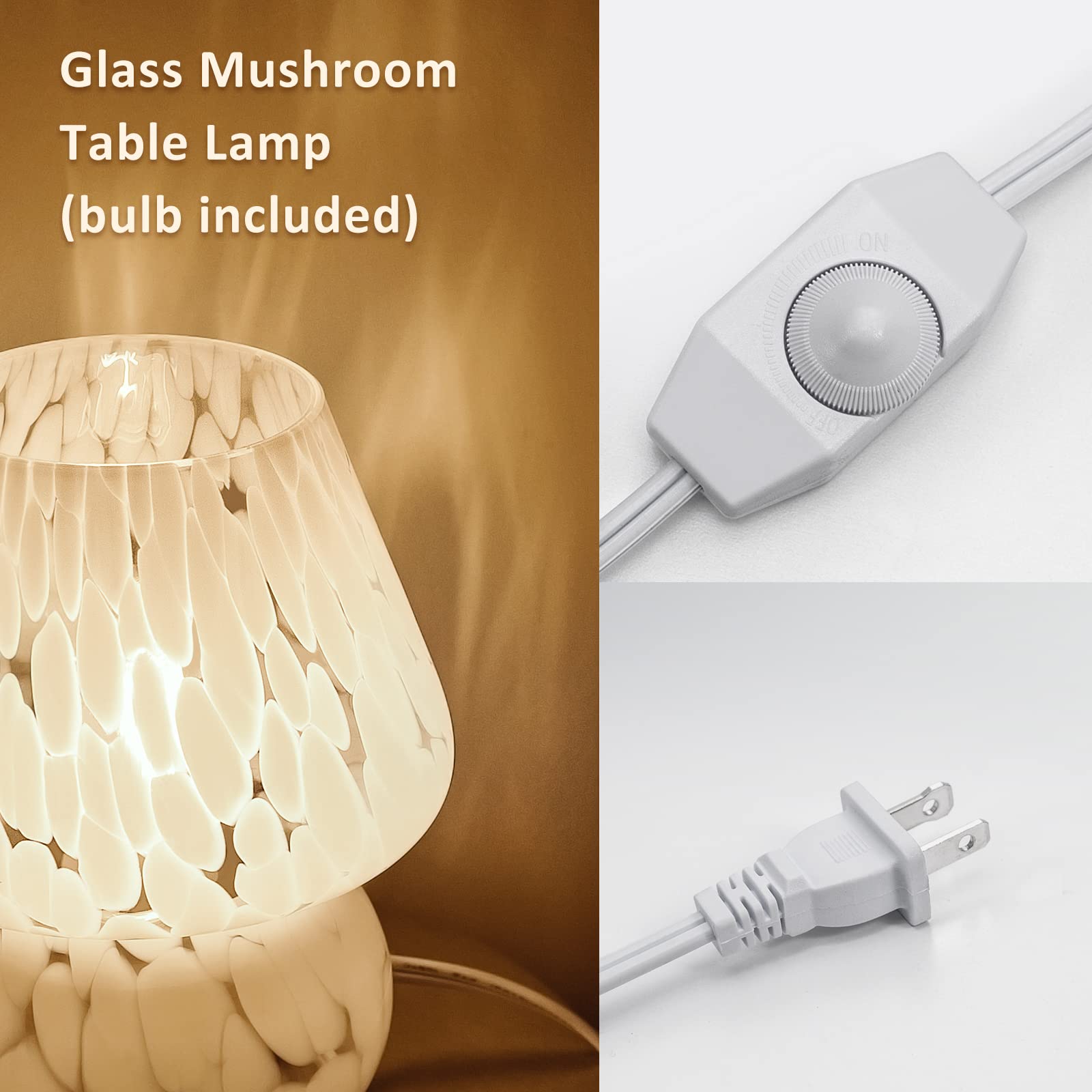 ONEWISH mushroom lamp hand-blown glass detail highlights unique light play