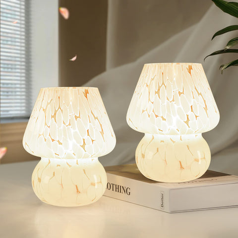 ONEWISH mushroom lamp hand-blown glass texture for elegant bedside lighting.