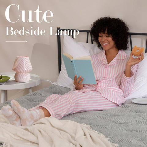 ONEWISH pink nightstand lamp adds charming decor and warm ambiance