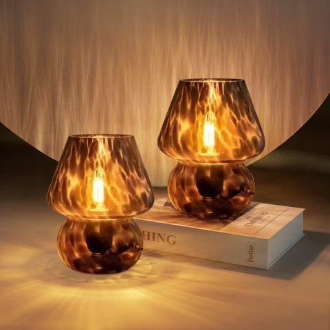 ONEWISH Mushroom Lamp set of 2 in black glass for bedroom ambience
