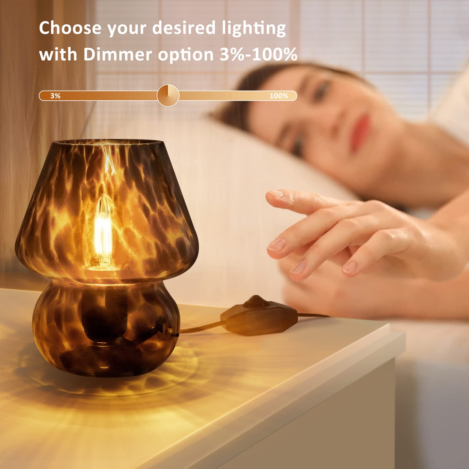 ONEWISH Mushroom Lamp side view highlights hand-blown texture and warm glow