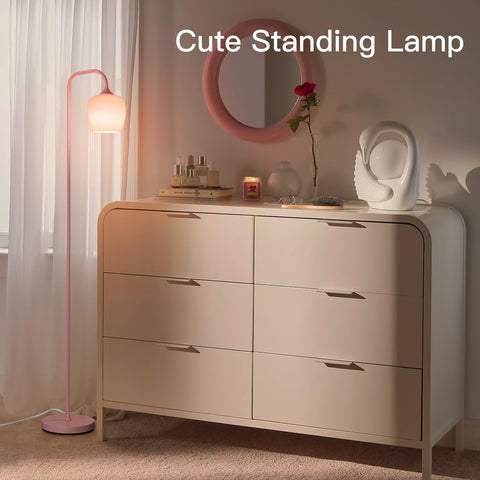 ONEWISH pink floor lamp glowing with warm 2700K LED for cozy evenings