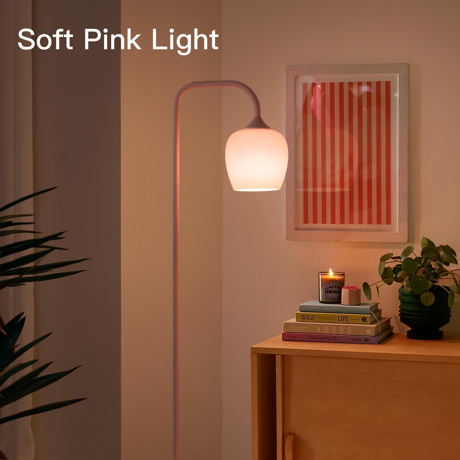ONEWISH pink floor lamp shade with opal frosted finish diffuses light softly