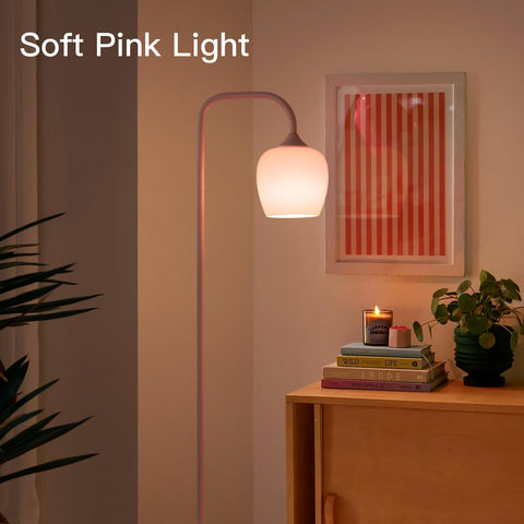 ONEWISH pink floor lamp shade with opal frosted finish diffuses light softly