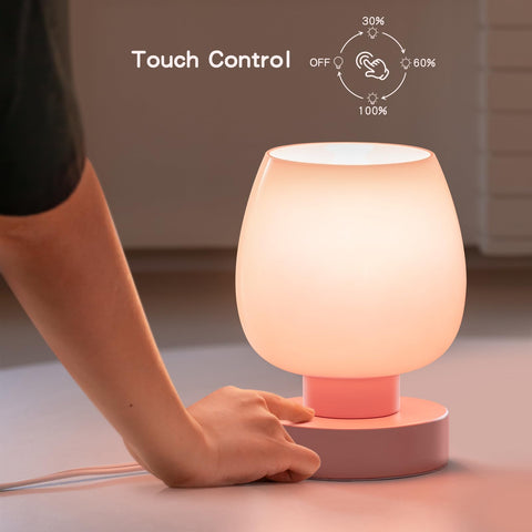 Onewish touch bedside lamp features 3-way dimming for customizable brightness.