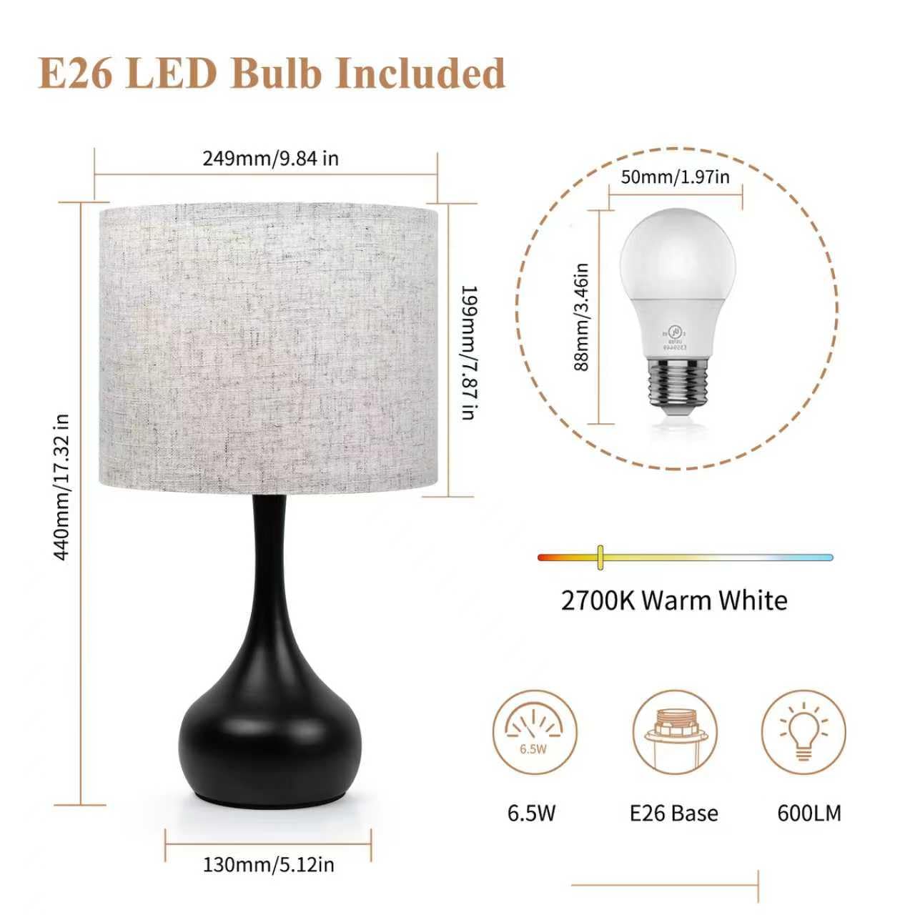 ONEWISH Touch lamp demonstrates versatility for bedroom, living room, and office.