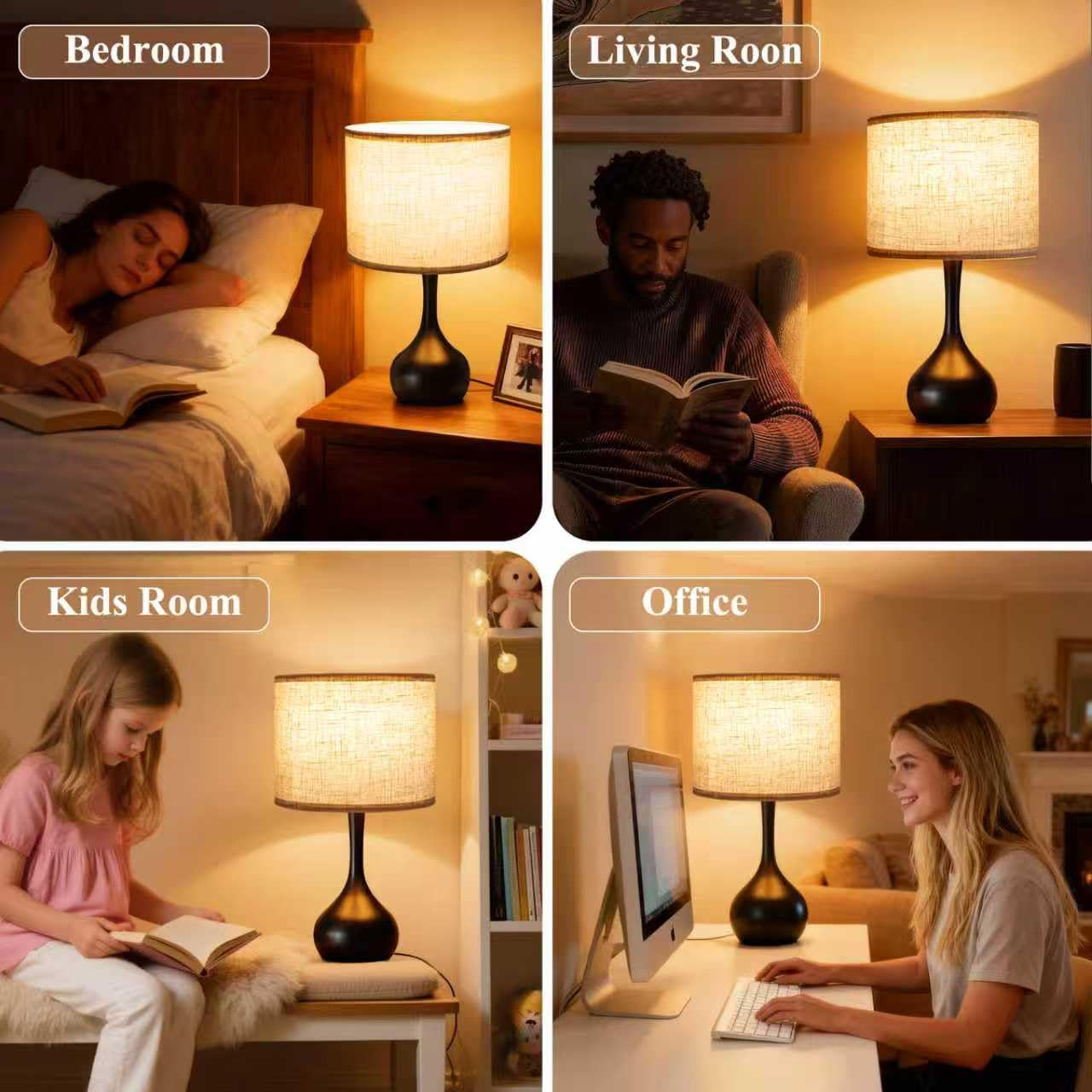 ONEWISH Touch lamp features a black matte base for contemporary decor.