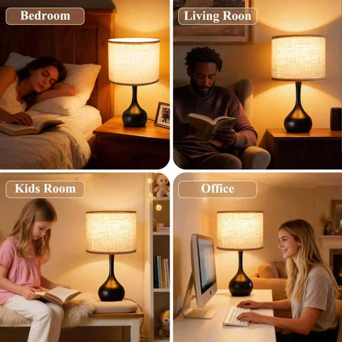 ONEWISH Touch lamp features a black matte base for contemporary decor.