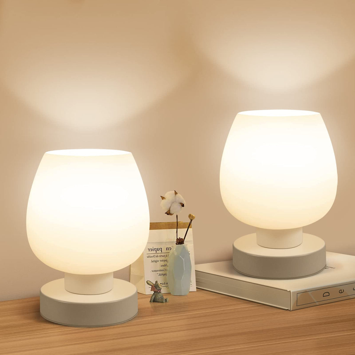 ONEWISH touch bedside lamp pair on nightstand delivering gentle evening light