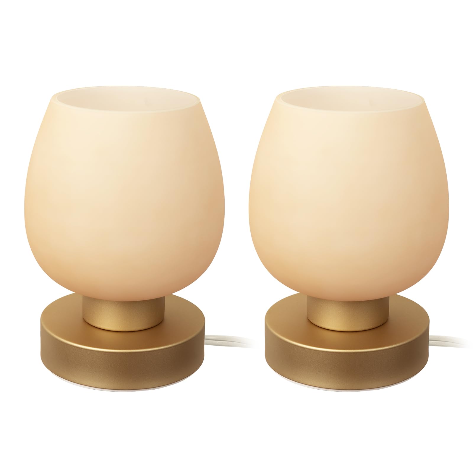 ONEWISH Touch bedside lamp duo with desert titanium glass shade on a nightstand.