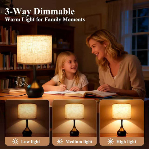 ONEWISH Touch lamp shade showcases beige linen for warm ambience.