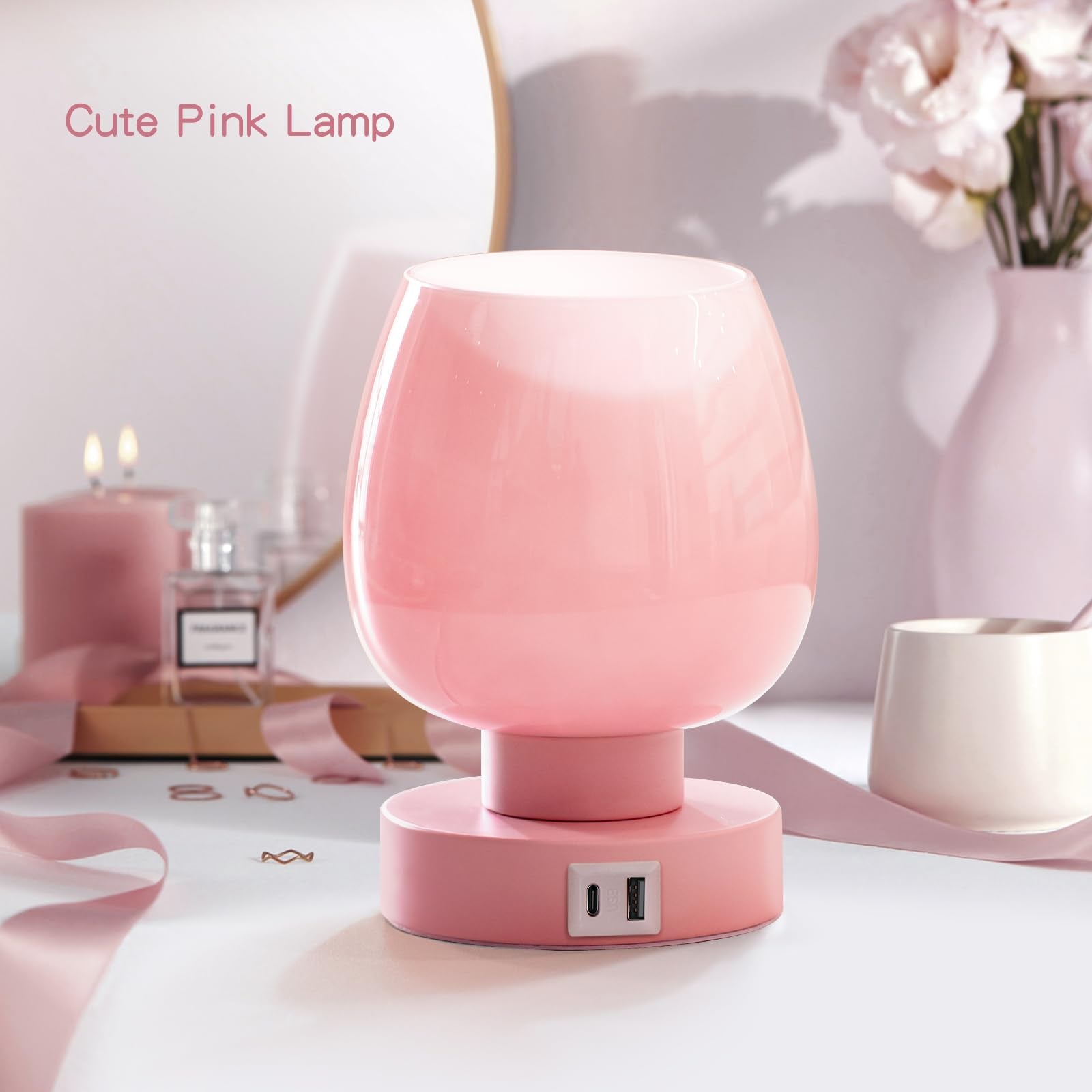 Onewish touch bedside lamp with USB A/C ports keeps devices charged at night.