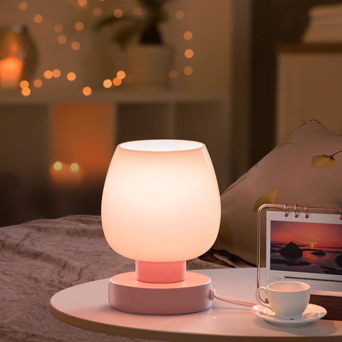 Onewish pink glass shade casts warm 3000K light for relaxing spaces.