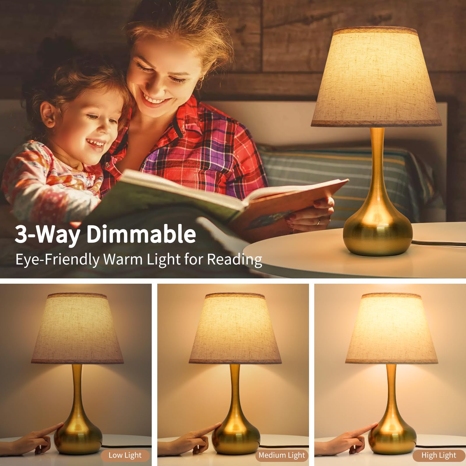 ONEWISH touch table lamp shade beige linen enhances cozy rooms with soft, uniform illumination.
