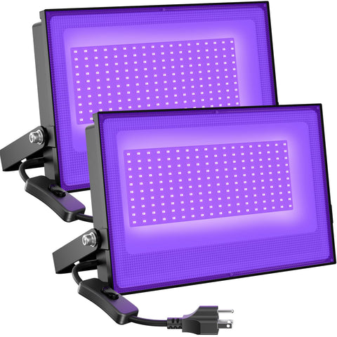 Onforu 100W black light flood beam 120° illuminates large party spaces.