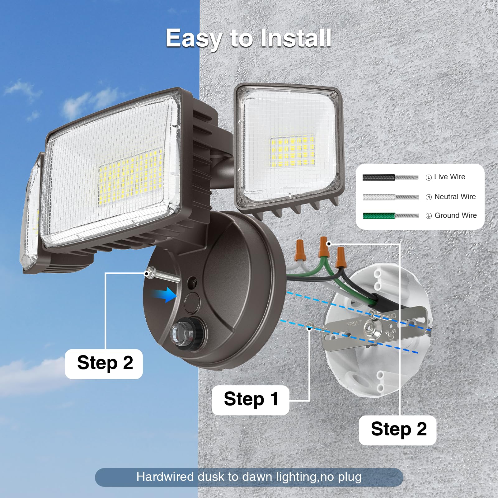 Onforu 3-head adjustable beam angle extends outdoor coverage