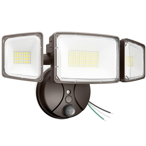 Onforu 100W dusk-to-dawn light front view with three heads for perimeter safety