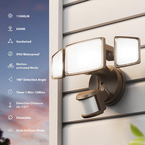 Onforu floodlight in dusk-to-dawn mode for evening security lighting