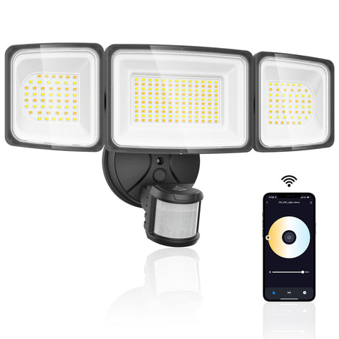 Onforu 100W flood light front view for high-visibility yard lighting and security.
