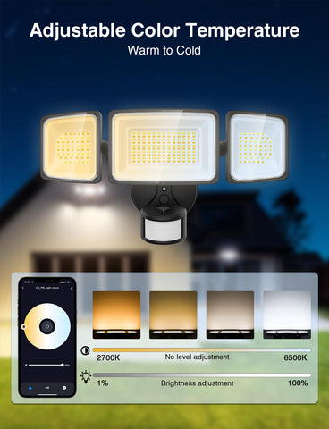 Onforu 100W flood light motion angle reveals 180-degree sensing and fast response.