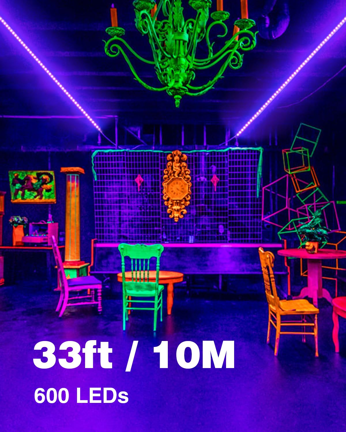 Onforu 12V touchable blacklight strip safe, low-heat glow.